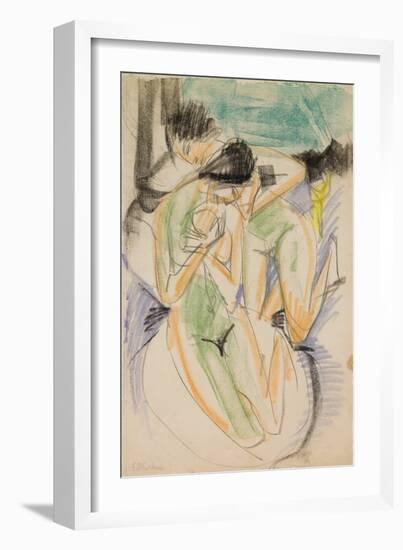 Two Nudes, 1914 (Graphite, Black and Colored Chalk, and Oil Stick)-Ernst Ludwig Kirchner-Framed Giclee Print