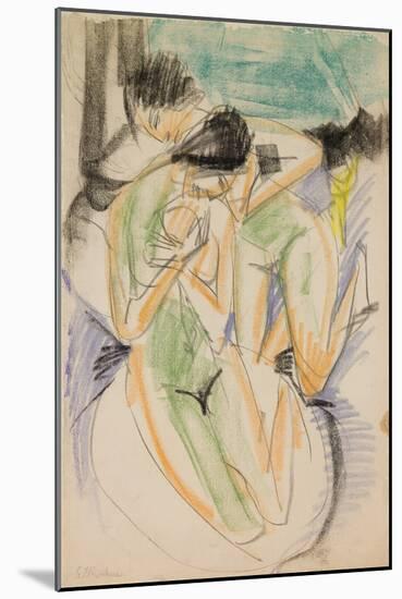 Two Nudes, 1914 (Graphite, Black and Colored Chalk, and Oil Stick)-Ernst Ludwig Kirchner-Mounted Giclee Print