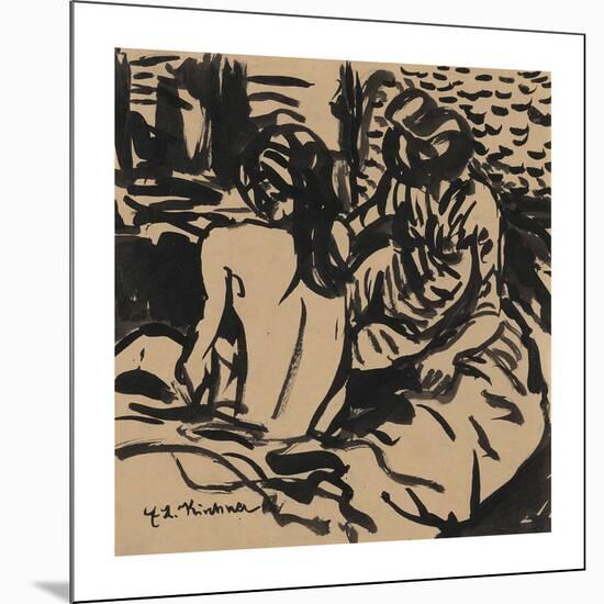 Two Nudes on a Bed (Isabella and a Younger Girl)-Ernst Ludwig Kirchner-Mounted Premium Giclee Print