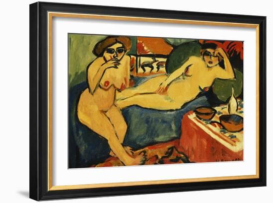 Two Nudes on a Blue Sofa-Ernst Ludwig Kirchner-Framed Giclee Print