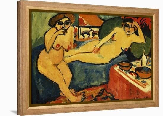 Two Nudes on a Blue Sofa-Ernst Ludwig Kirchner-Framed Premier Image Canvas