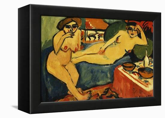 Two Nudes on a Blue Sofa-Ernst Ludwig Kirchner-Framed Premier Image Canvas