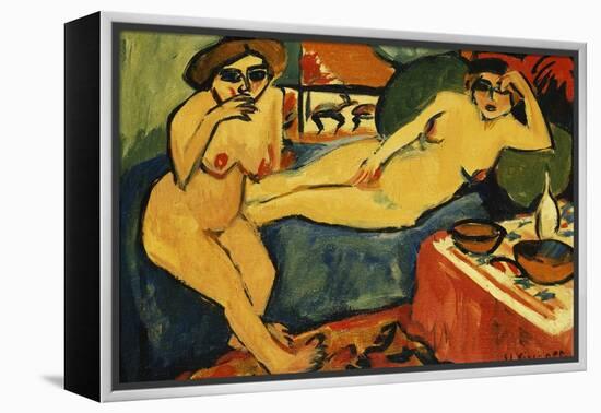 Two Nudes on a Blue Sofa-Ernst Ludwig Kirchner-Framed Premier Image Canvas