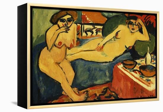 Two Nudes on a Blue Sofa-Ernst Ludwig Kirchner-Framed Premier Image Canvas