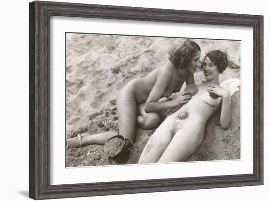 Two Nudes on Beach-null-Framed Art Print