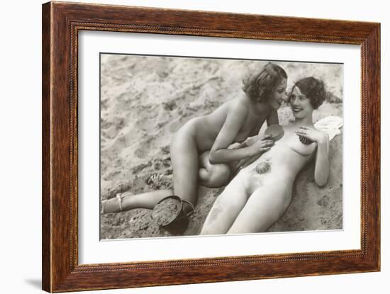 Two Nudes on Beach-null-Framed Art Print