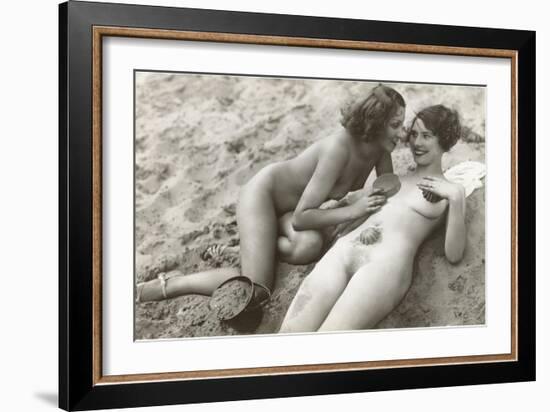 Two Nudes on Beach-null-Framed Art Print