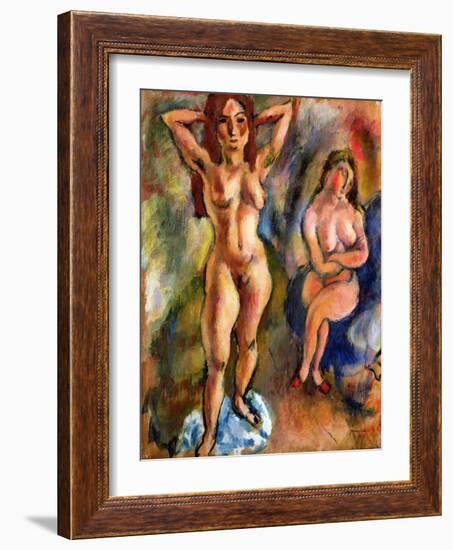Two Nudes: One Standing, One Sitting, 1913 (Oil on Canvas)-Jules Pascin-Framed Giclee Print
