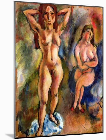 Two Nudes: One Standing, One Sitting, 1913 (Oil on Canvas)-Jules Pascin-Mounted Giclee Print