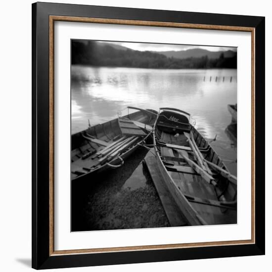 Two Old Boats by Lake Side, Derwentwater, Lake District National Park, Cumbria, England, UK-Lee Frost-Framed Photographic Print