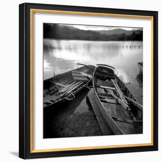 Two Old Boats by Lake Side, Derwentwater, Lake District National Park, Cumbria, England, UK-Lee Frost-Framed Photographic Print