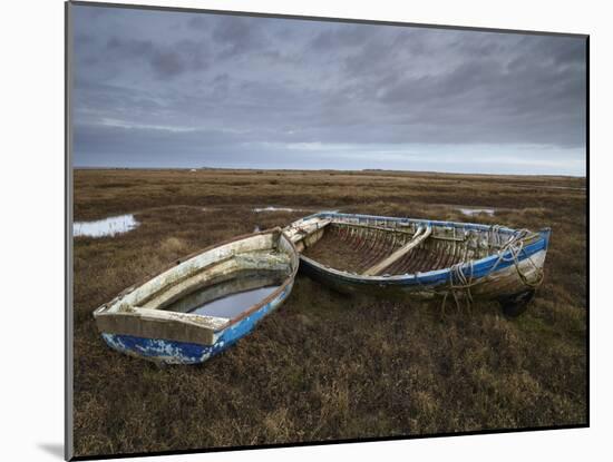 Two Old Boats on the Saltmarshes at Burnham Deepdale, Norfolk, England-Jon Gibbs-Mounted Photographic Print