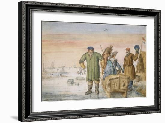 Two Old Men Beside a Sled Bearing the Coats of Arms of Amsterdam and Utrecht, 1620-33-Hendrik Avercamp-Framed Giclee Print