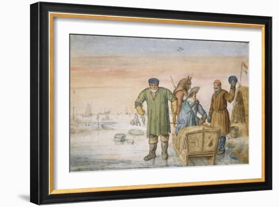 Two Old Men Beside a Sled Bearing the Coats of Arms of Amsterdam and Utrecht, 1620-33-Hendrik Avercamp-Framed Giclee Print