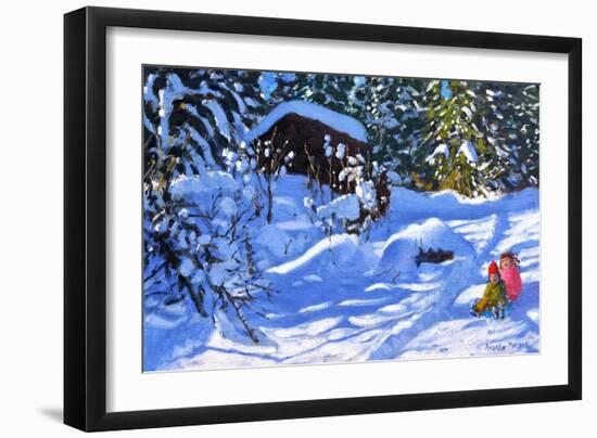 Two on a sledge,The Orchard,Morzine-Andrew Macara-Framed Giclee Print