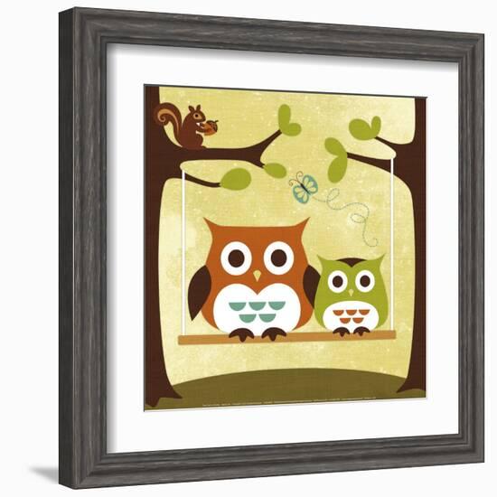 Two Owls on Swing-Nancy Lee-Framed Art Print