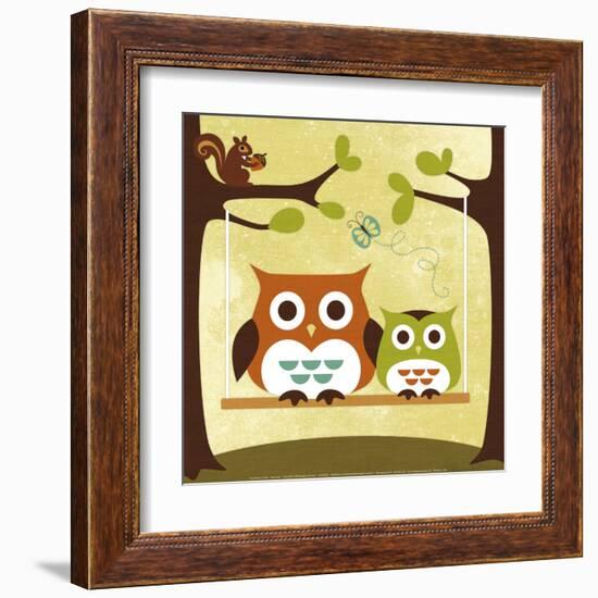 Two Owls on Swing-Nancy Lee-Framed Art Print