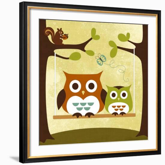 Two Owls on Swing-Nancy Lee-Framed Art Print