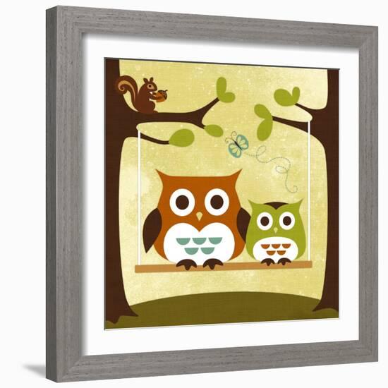 Two Owls on Swing-Nancy Lee-Framed Art Print