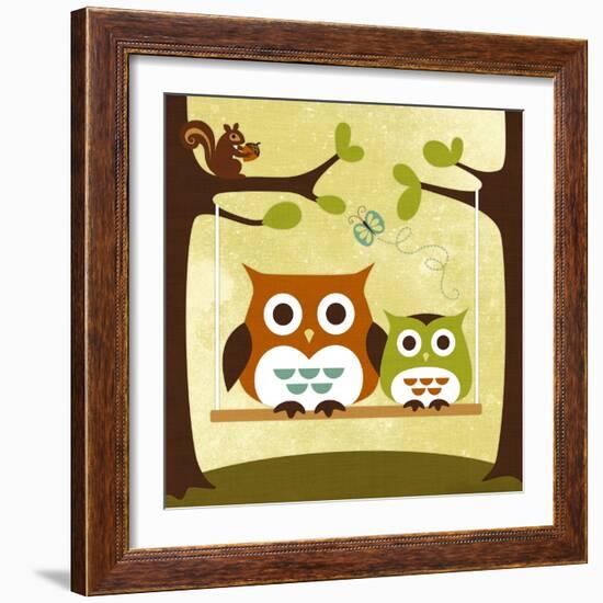 Two Owls on Swing-Nancy Lee-Framed Art Print