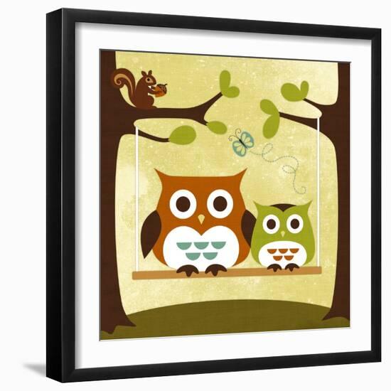 Two Owls on Swing-Nancy Lee-Framed Art Print