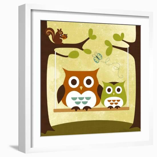 Two Owls on Swing-Nancy Lee-Framed Art Print