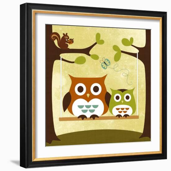 Two Owls on Swing-Nancy Lee-Framed Art Print