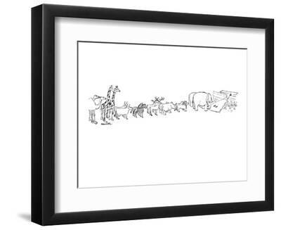 'Two-page drawing showing pairs of animals in line to the ark with two snai…  - New Yorker Cartoon' Premium Giclee Print - Mischa Richter | Art.com