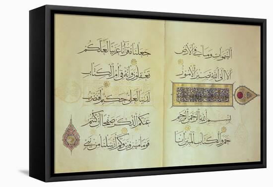Two Pages from a Koran Manuscript, Illuminated by Mohammad Ebn Aibak-null-Framed Premier Image Canvas
