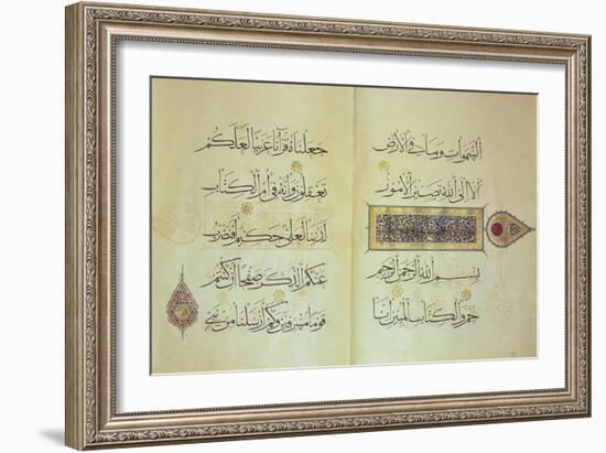 Two Pages from a Koran Manuscript, Illuminated by Mohammad Ebn Aibak-null-Framed Giclee Print