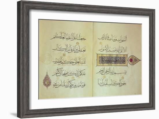 Two Pages from a Koran Manuscript, Illuminated by Mohammad Ebn Aibak-null-Framed Giclee Print