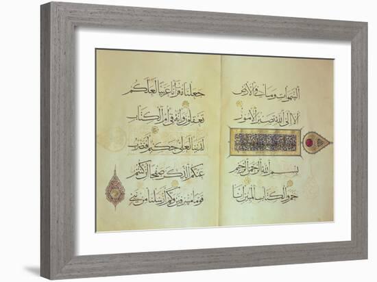 Two Pages from a Koran Manuscript, Illuminated by Mohammad Ebn Aibak-null-Framed Giclee Print