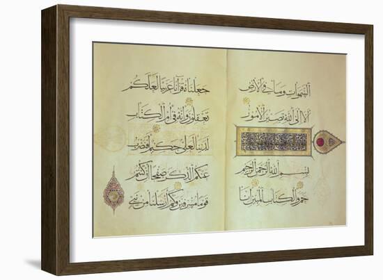 Two Pages from a Koran Manuscript, Illuminated by Mohammad Ebn Aibak-null-Framed Giclee Print