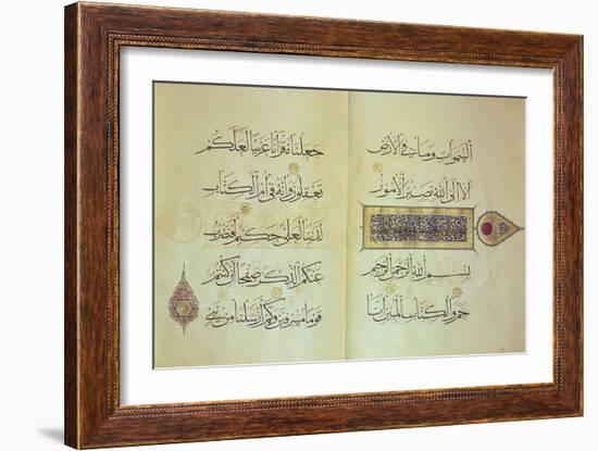 Two Pages from a Koran Manuscript, Illuminated by Mohammad Ebn Aibak-null-Framed Giclee Print