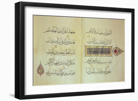 Two Pages from a Koran Manuscript, Illuminated by Mohammad Ebn Aibak-null-Framed Giclee Print