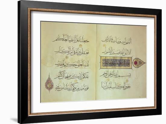 Two Pages from a Koran Manuscript, Illuminated by Mohammad Ebn Aibak-null-Framed Giclee Print