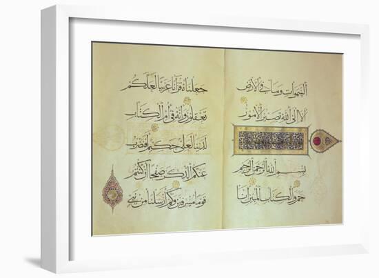 Two Pages from a Koran Manuscript, Illuminated by Mohammad Ebn Aibak-null-Framed Giclee Print