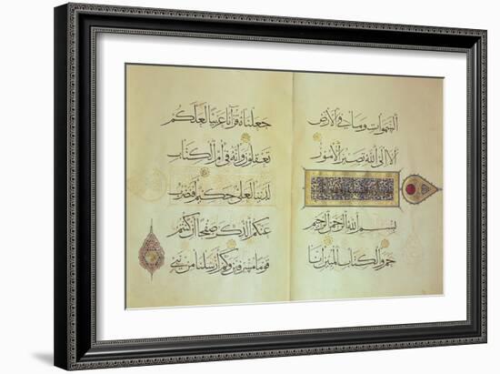 Two Pages from a Koran Manuscript, Illuminated by Mohammad Ebn Aibak-null-Framed Giclee Print