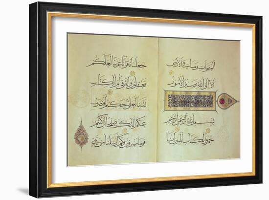 Two Pages from a Koran Manuscript, Illuminated by Mohammad Ebn Aibak-null-Framed Giclee Print