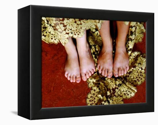 Two Pair of Feet of Small Children with Textile Spread around Them-Winfred Evers-Framed Premier Image Canvas