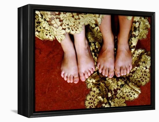Two Pair of Feet of Small Children with Textile Spread around Them-Winfred Evers-Framed Premier Image Canvas