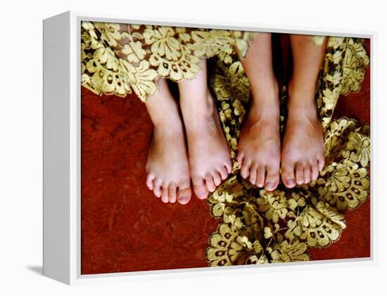 Two Pair of Feet of Small Children with Textile Spread around Them-Winfred Evers-Framed Premier Image Canvas