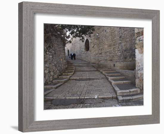 Two Palestinian Women Walking Down a Street Along the City Walls, Old City, Jerusalem, Israel-Eitan Simanor-Framed Photographic Print