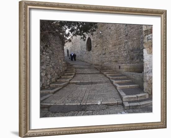 Two Palestinian Women Walking Down a Street Along the City Walls, Old City, Jerusalem, Israel-Eitan Simanor-Framed Photographic Print