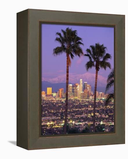 Two Palm Trees with Distant Los Angeles-Joseph Sohm-Framed Premier Image Canvas