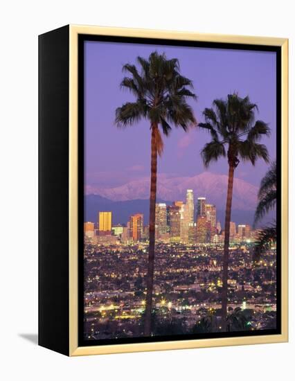 Two Palm Trees with Distant Los Angeles-Joseph Sohm-Framed Premier Image Canvas