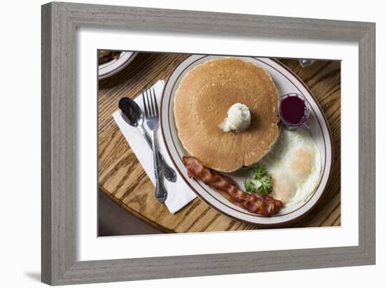 Two Pancakes And Eggs Served With Bacon At The Firesign Cafe In Tahoma, CA, Shores Of Lake Tahoe-Shea Evans-Framed Photographic Print