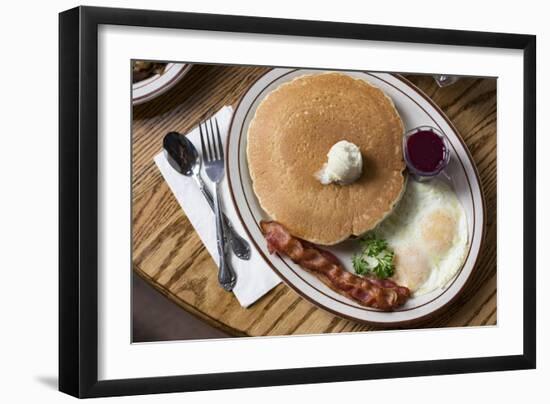 Two Pancakes And Eggs Served With Bacon At The Firesign Cafe In Tahoma, CA, Shores Of Lake Tahoe-Shea Evans-Framed Photographic Print