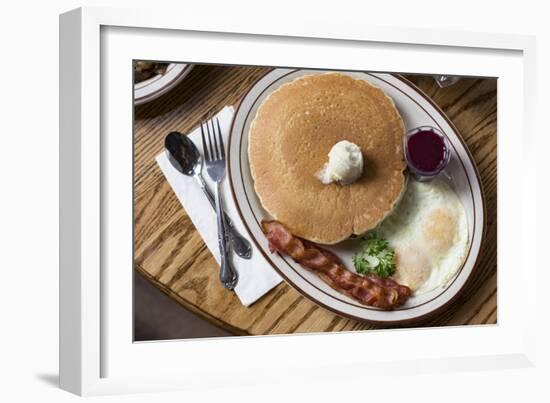 Two Pancakes And Eggs Served With Bacon At The Firesign Cafe In Tahoma, CA, Shores Of Lake Tahoe-Shea Evans-Framed Photographic Print