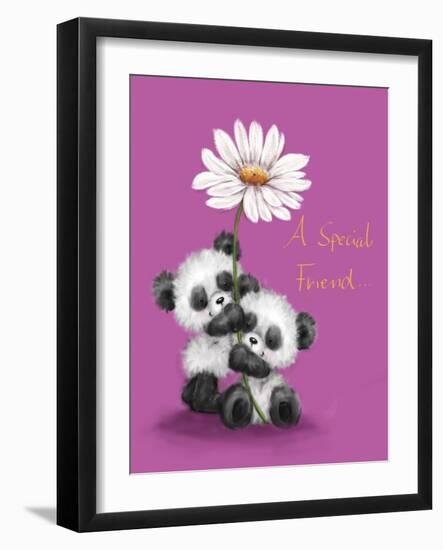 Two Panda with Daisy-MAKIKO-Framed Giclee Print